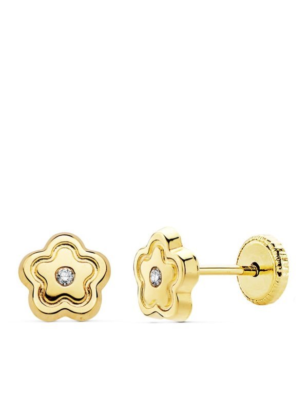 18K PENDIENTES ORO AMARILLO FLOR...
