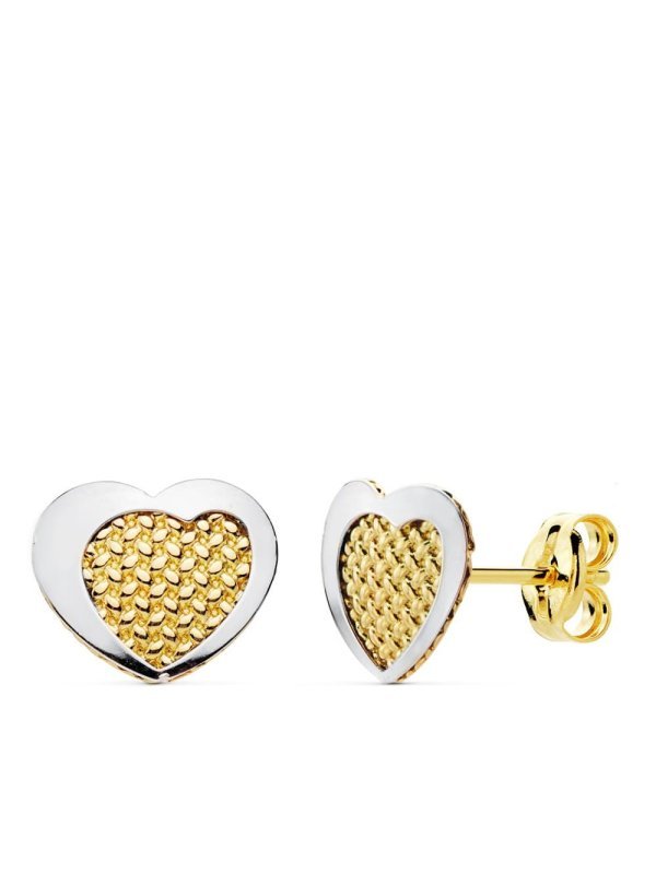 18K PENDIENTES ORO BICOLOR CORAZON...