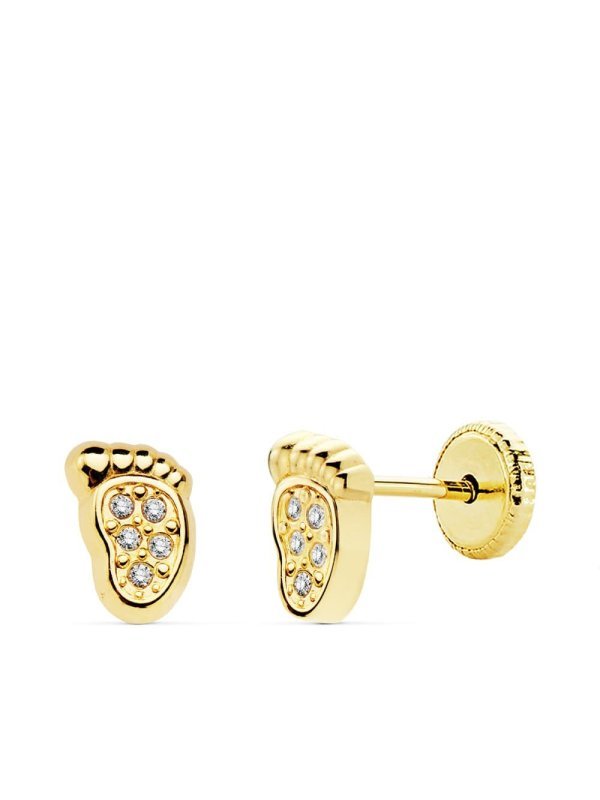 18K PENDIENTES ORO AMARILLO PIE BEBE....