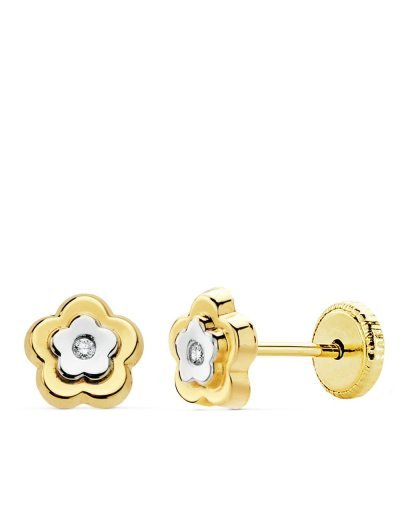 18K PENDIENTES FLOR ORO...