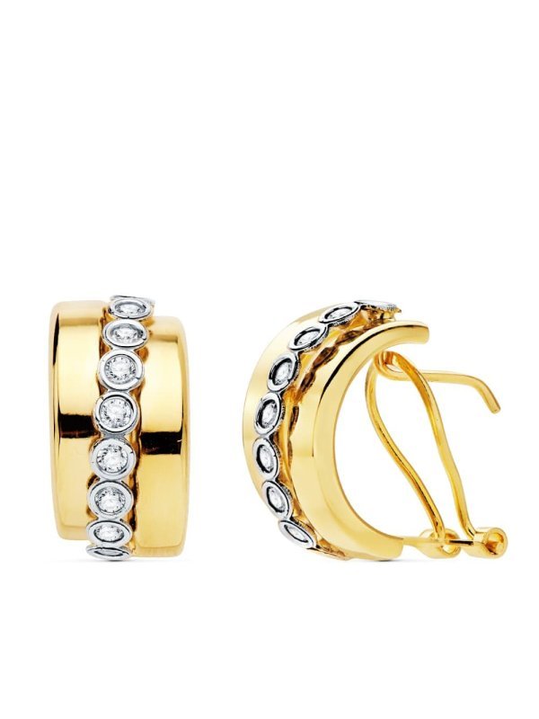 18K PENDIENTES ORO BICOLOR BANDAS...
