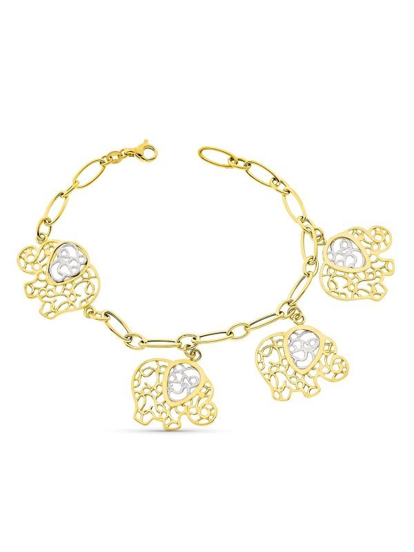 18K PULSERA BICOLOR ELEFANTES. ANCHO...