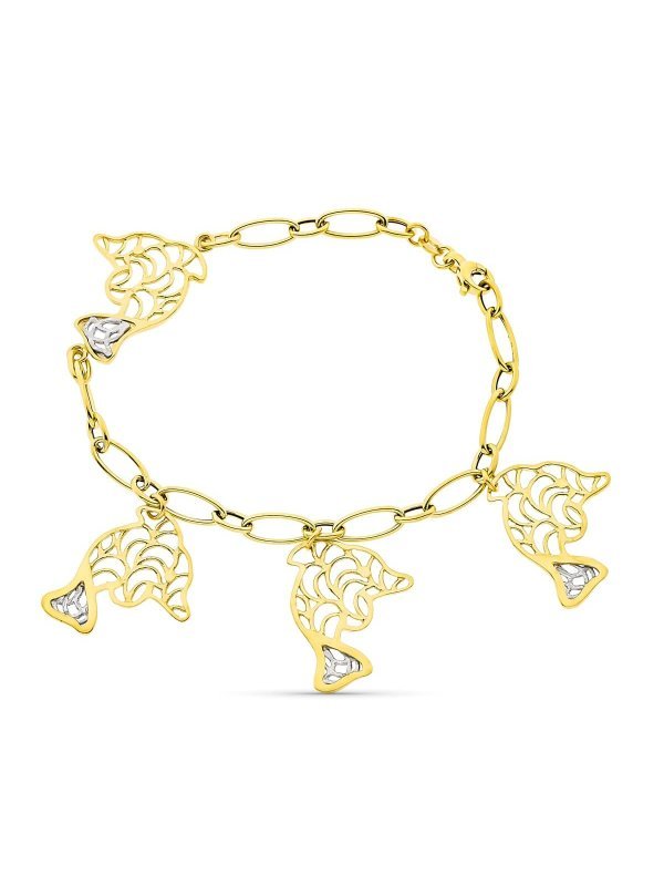 18K PULSERA BICOLOR DELFINES. ANCHO...