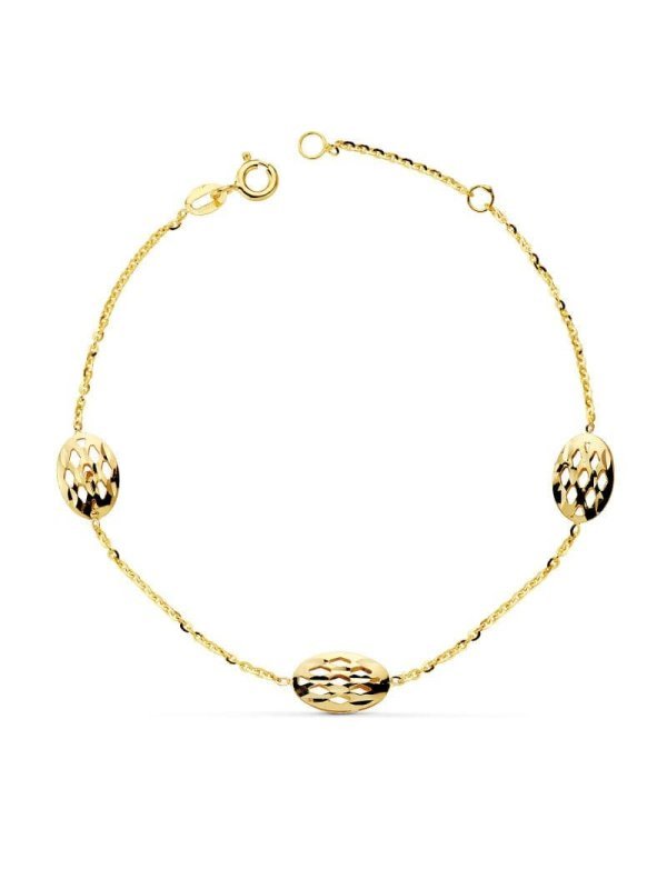 18K PULSERA OVALES CALADOS 19.5CM...