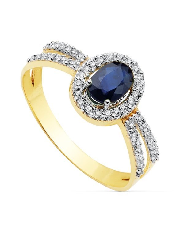 18K SORTIJA BICOLOR ZAFIRO 6X4 MM