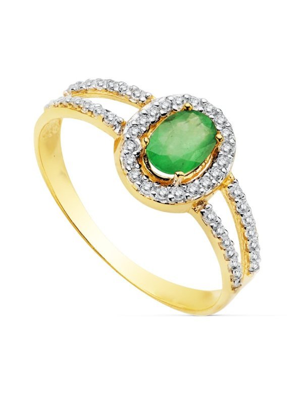18K SORTIJA ORO BICOLOR ESMERALDA 6X4 MM