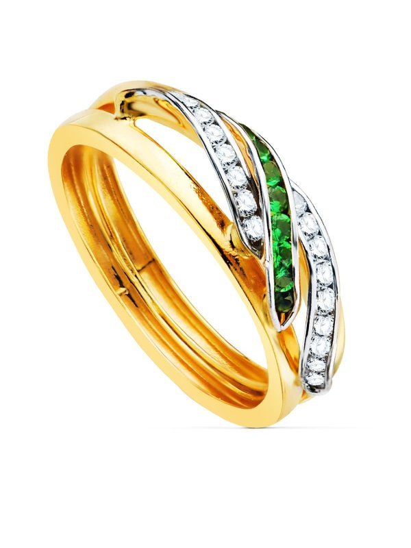 18K SORTIJA ORO BICOLOR BANDAS Y...