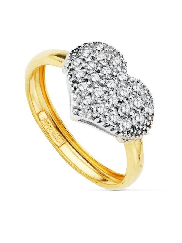 18K SORTIJA BICOLOR CORAZON CIRCONITAS