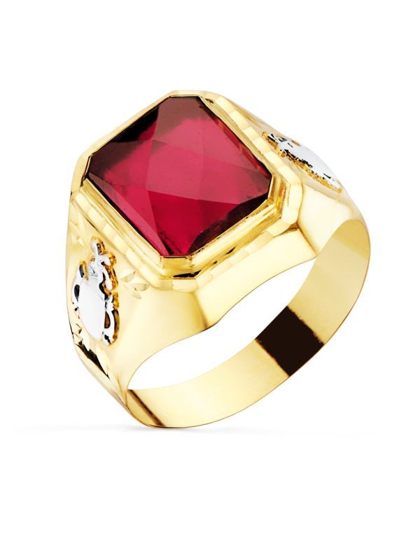 18K SELLO ORO AMARILLO CABALLERO RUBI...