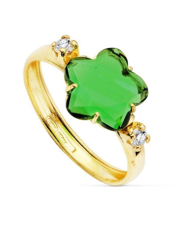 18K SORTIJA PIEDRA VERDE FLOR 10X10 MM