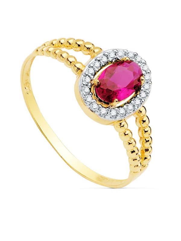 18K SORTIJA BICOLOR PIEDRA ROJA 6X4 MM