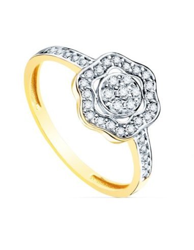 18K SORTIJA ORO BICOLOR FLOR CON...