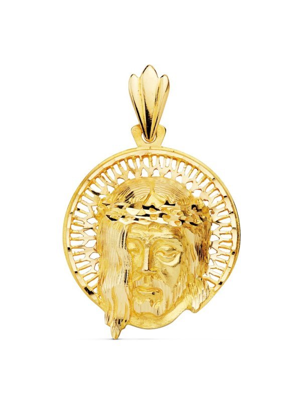 18K CABEZA CRISTO AUREOLA 29X26 MM