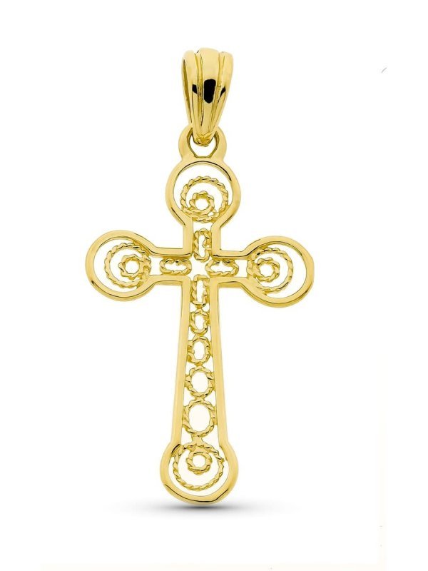 18K CRUZ ORO AMARILLO FILIGRANA 37X22 MM