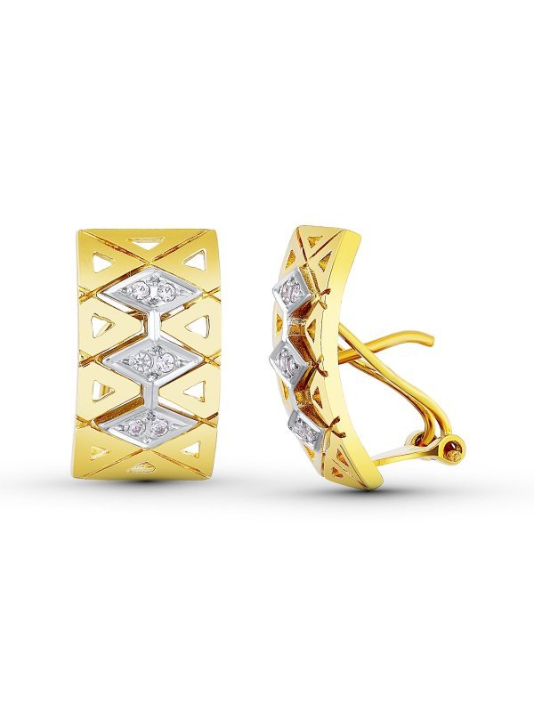 18K PENDIENTES BICOLOR ROMBOS 19X10 MM