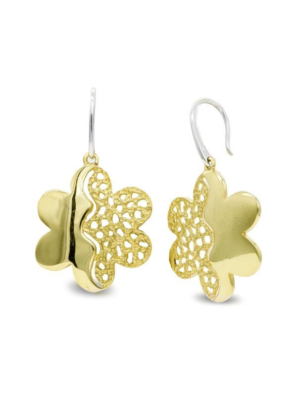 18K PENDIENTES ORO BICOLOR LARGOS FLOR