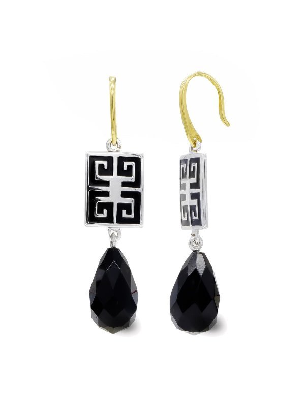 18K PENDIENTES ORO BICOLOR ONIX PERA