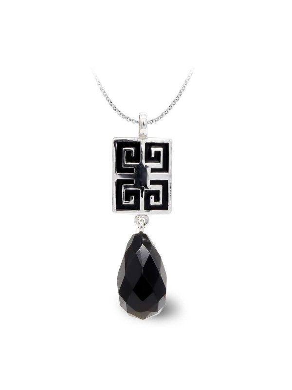 18K COLGANTE ORO BLANCO ONIX PERA