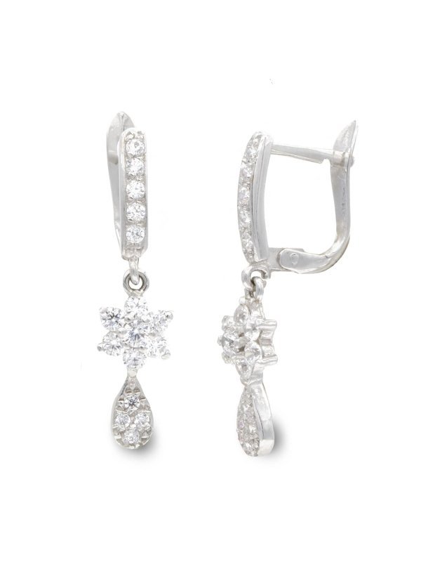 18K PENDIENTES ORO BLANCO LARGOS Y...