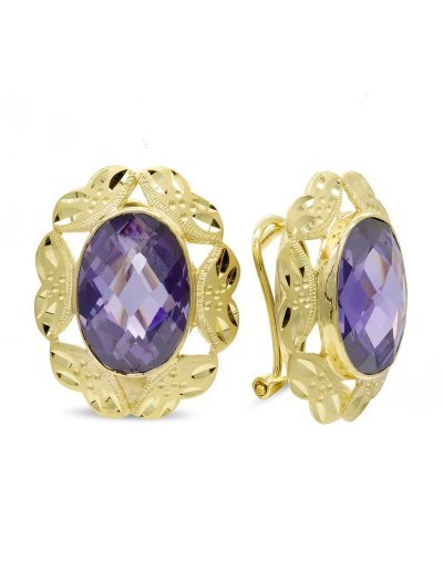 18K PENDIENTES PIEDRA OVAL...