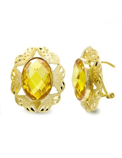 18K PENDIENTES PIEDRA OVAL...