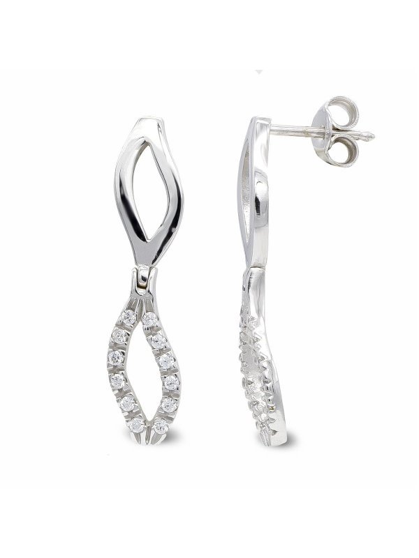 18K PENDIENTES ORO BLANCO LARGOS Y...