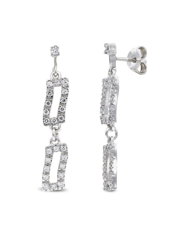 18K PENDIENTES ORO BLANCO LARGOS Y...