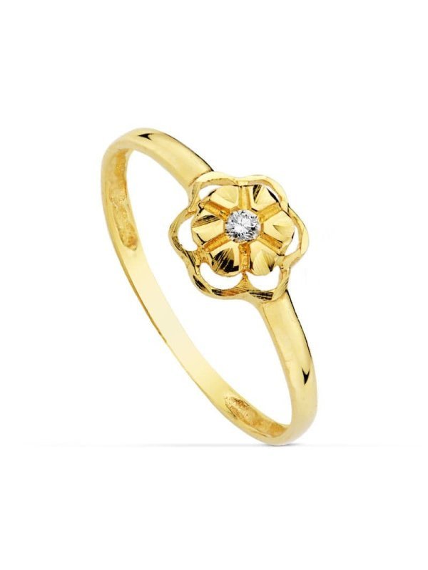 18K SORTIJA FLOR Y CIRCONITA