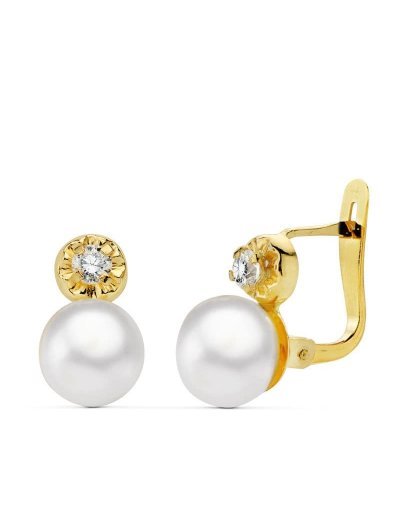 18K PENDIENTES PERLA Y...