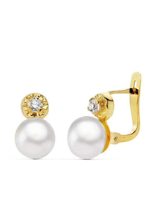 18K PENDIENTES PERLA Y CIRCONITA 11X7 MM