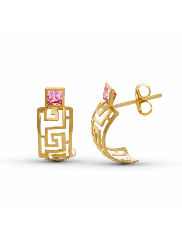 18K PENDIENTES GRECA PIEDRAS CUADRADAS
