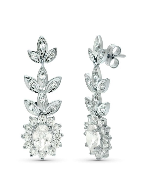 18K PENDIENTES ORO BLANCO JUEGO NOVIA...