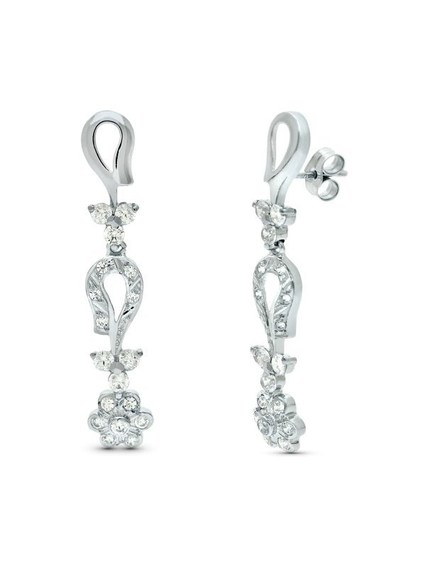 18K PENDIENTES ORO BLANCO JUEGO NOVIA...