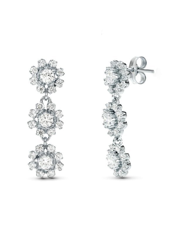 18K PENDIENTES ORO BLANCO JUEGO NOVIA...