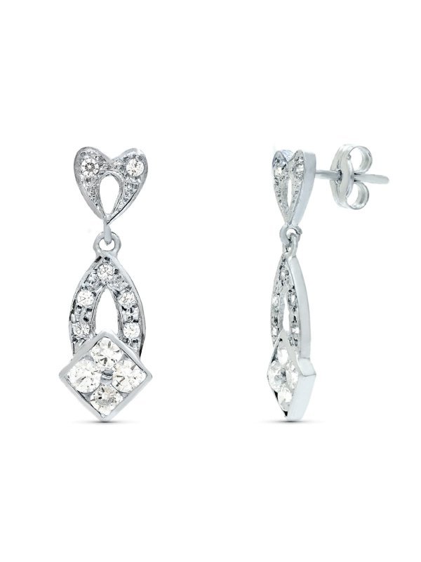 18K PENDIENTES ORO BLANCO JUEGO NOVIA...