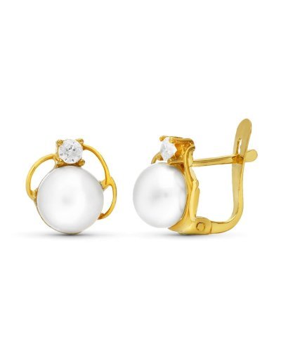18K PENDIENTES PERLA Y...