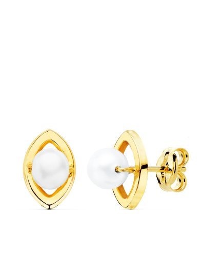 18K PENDIENTES PERLA ROMBO....