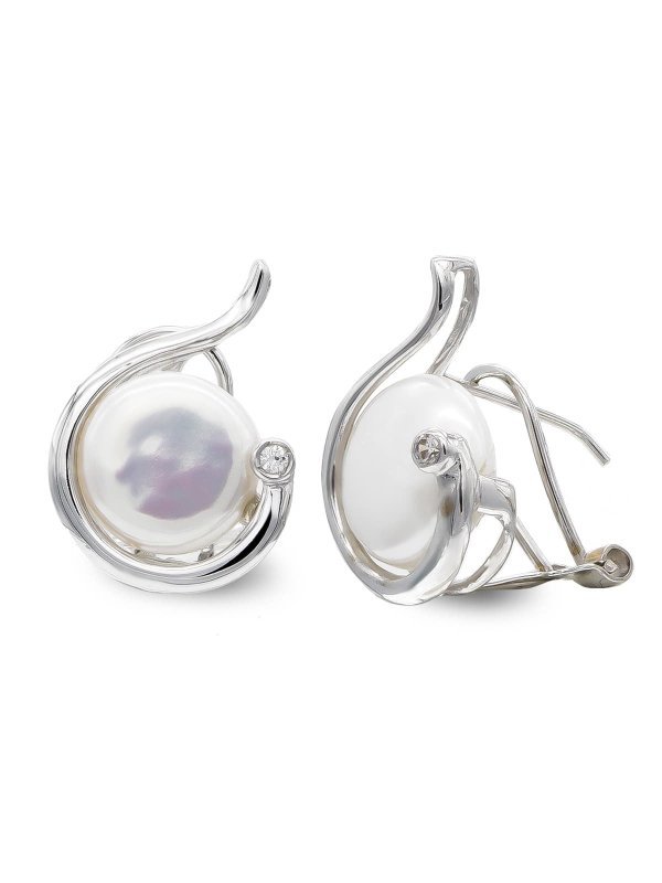 18K PENDIENTES ORO BLANCO PERLA BOTON...