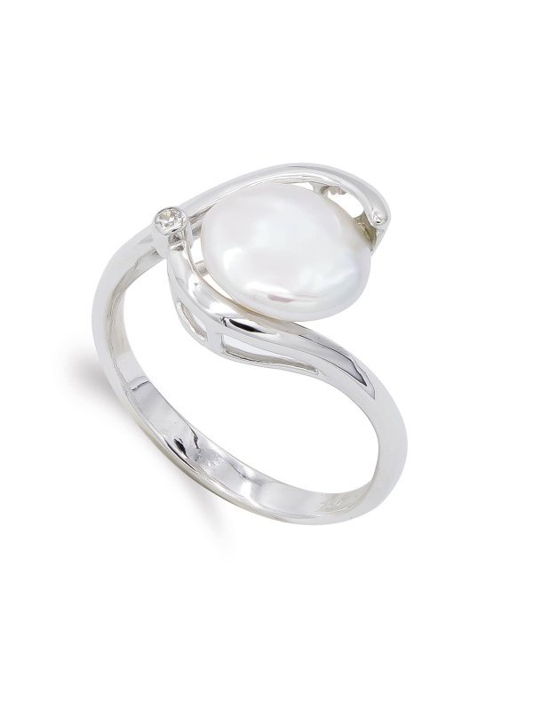 18K SORTIJA ORO BLANCO Y PERLA BOTON...