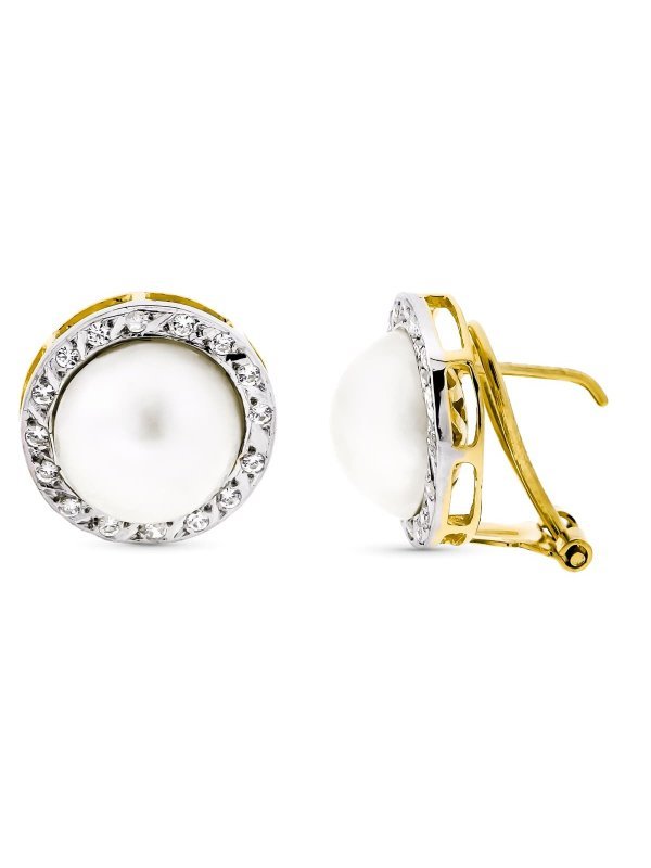18K PENDIENTES ORO BICOLOR PERLA...