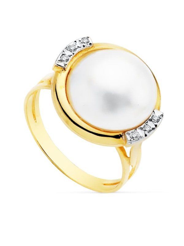 18K SORTIJA BICOLOR PERLA JAPONESA 14 MM