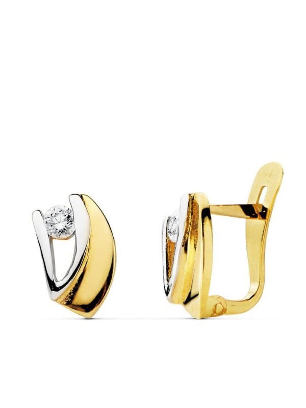 18K PENDIENTES BICOLOR CIRCONITAS 9X5 MM
