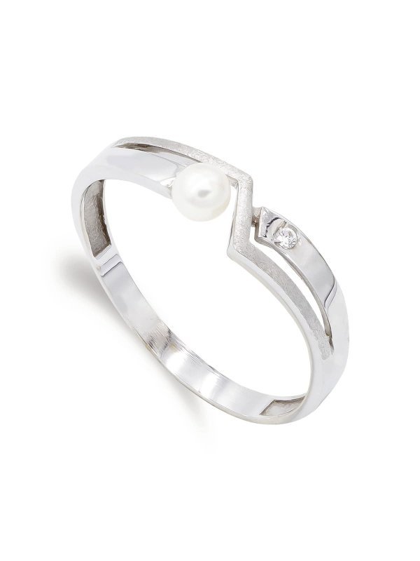 18K SORTIJA ORO BLANCO PERLA Y CIRCONITA