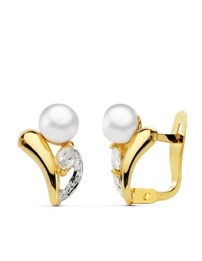 18K PENDIENTES PERLA Y...