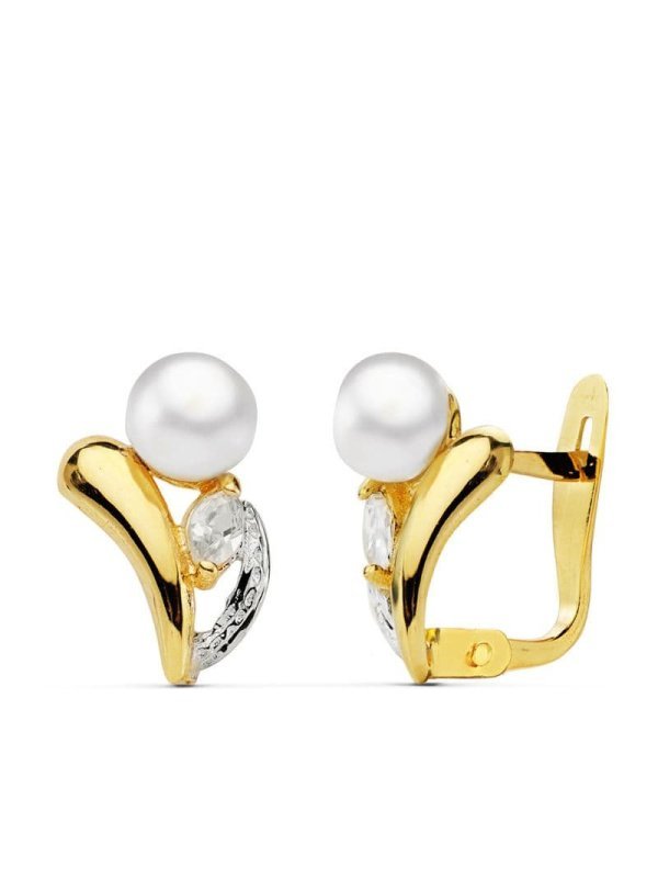 18K PENDIENTES PERLA Y PIEDRA 11X8 MM
