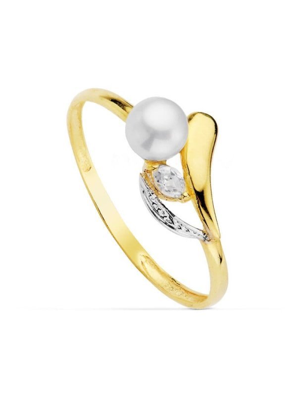 18K SORTIJA BICOLOR PERLA 4.5 MM Y...