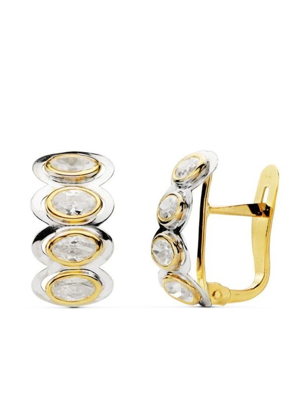 18K PENDIENTES PIEDRAS OVAL BICOLOR...