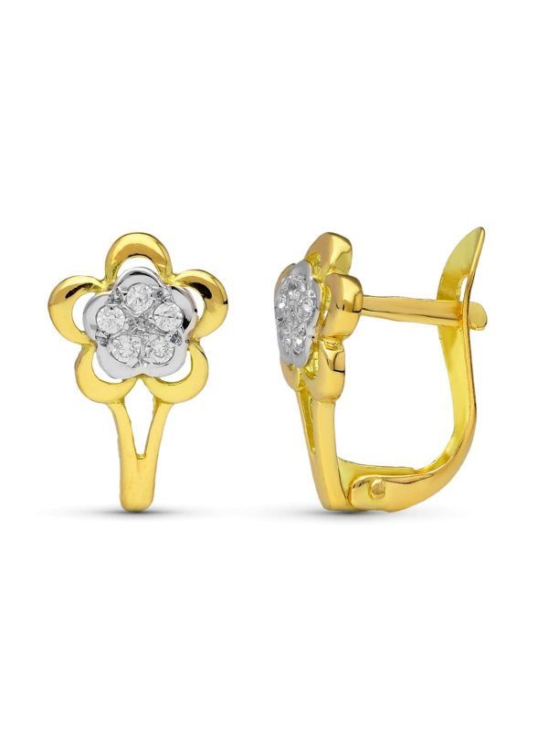 18K PENDIENTES ORO BICOLOR FLOR 12X8 MM