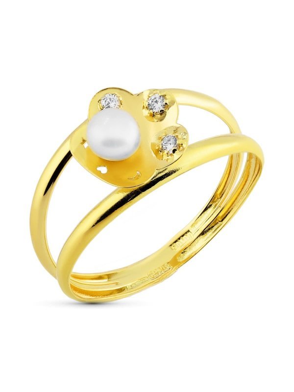 18K SORTIJA PERLA FLOR CIRCONITAS