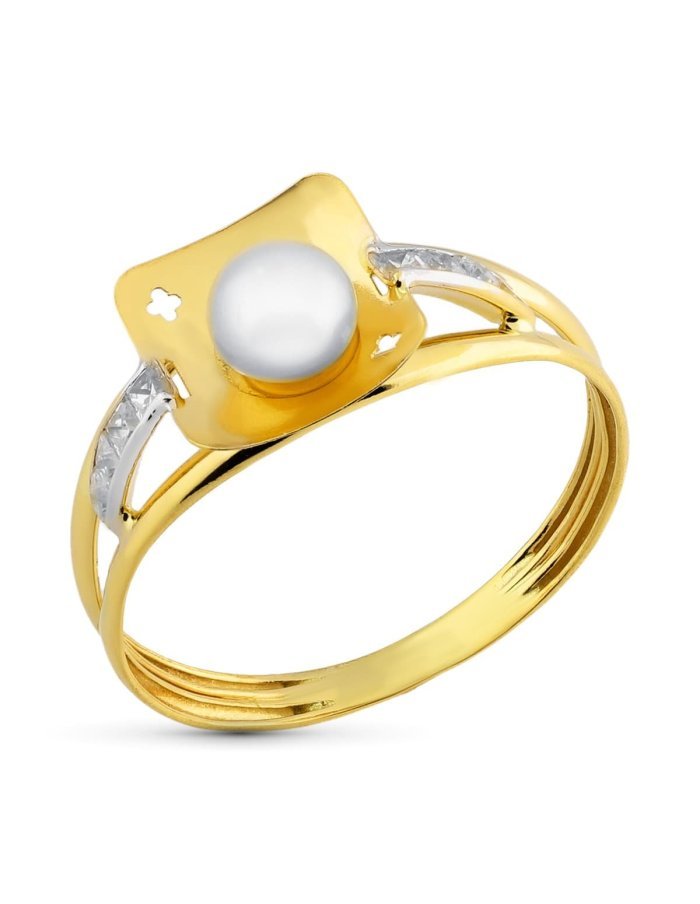 18K SORTIJA ORO BICOLOR PERLA CIRCONITAS